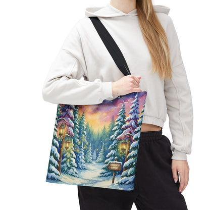 Enchanting Watercolor Winter Wonderland Tote Bag - Festive Holiday Gift & Everyday Carryall | 3 Sizes, Custom Handles