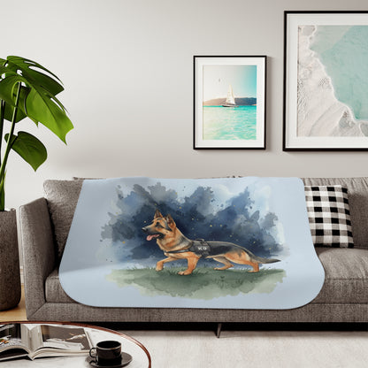 K9 German Shepherd Sherpa Blanket — Cozy Two-Tone Dog Lover Throw