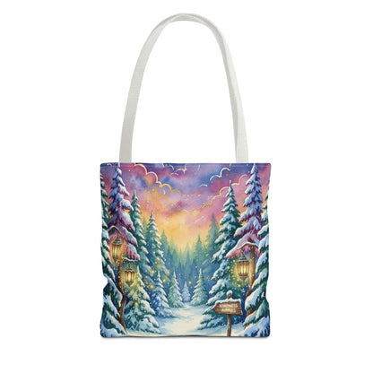 Enchanting Watercolor Winter Wonderland Tote Bag - Festive Holiday Gift & Everyday Carryall | 3 Sizes, Custom Handles