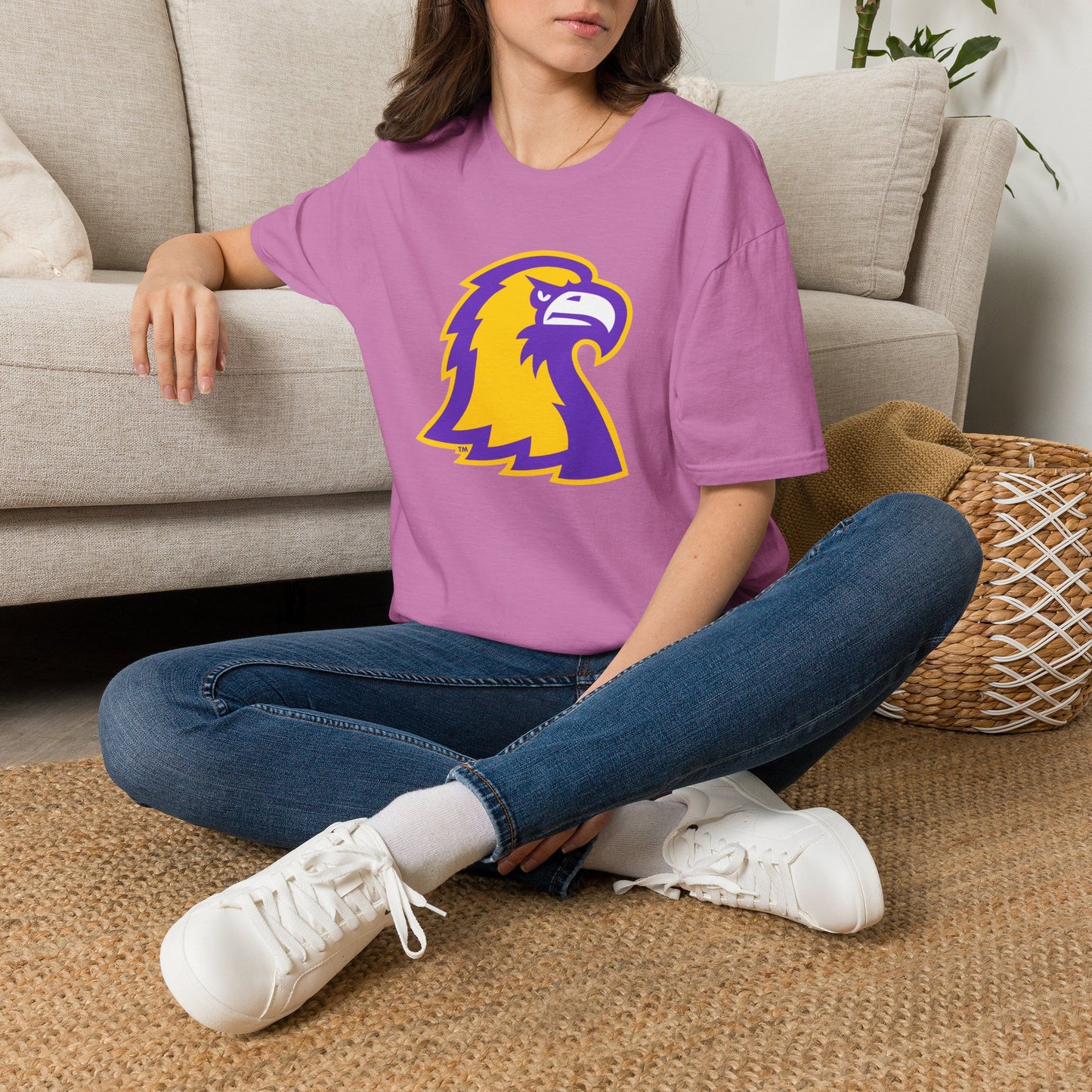 Golden Eagle Mascot Pink Out T-Shirt — Purple & Gold School Spirit Tee