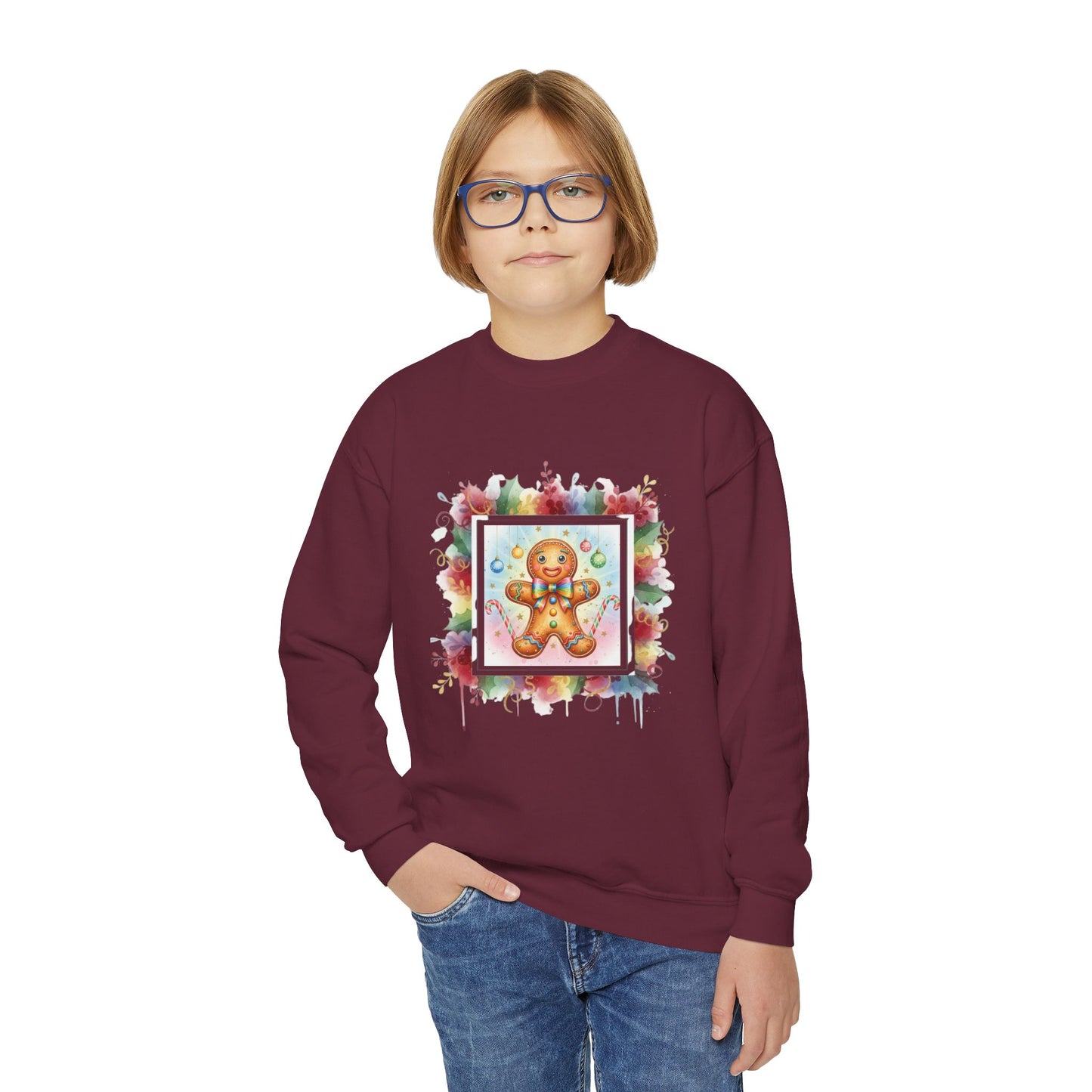 Cute Gingerbread Youth Crewneck Sweatshirt for Holiday Cheer