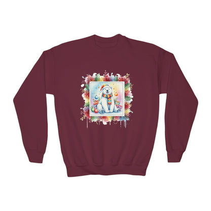 Festive Polar Bear Youth Crewneck Sweatshirt