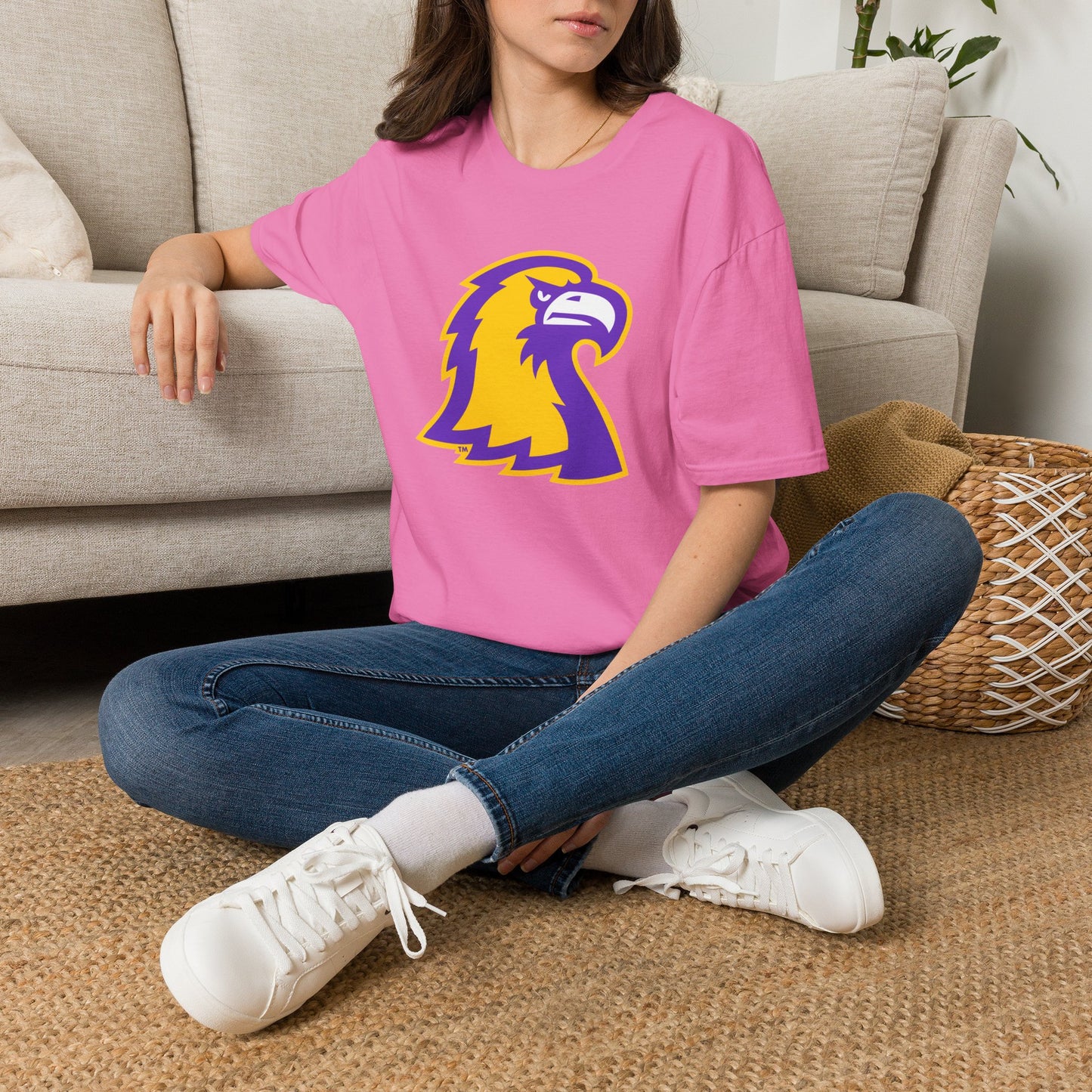 Golden Eagle Mascot Pink Out T-Shirt — Purple & Gold School Spirit Tee