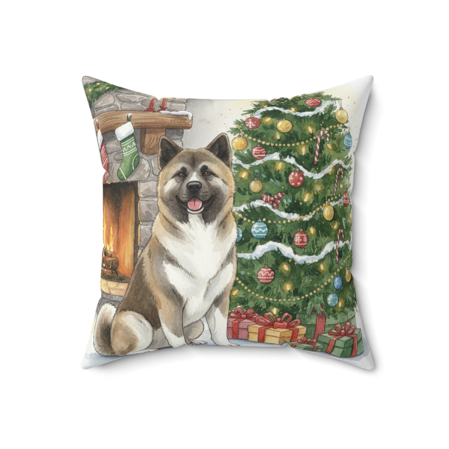 Who's that Akita?! Christmas Pillow – Holiday Tree & Gifts Decorative Throw Pillow