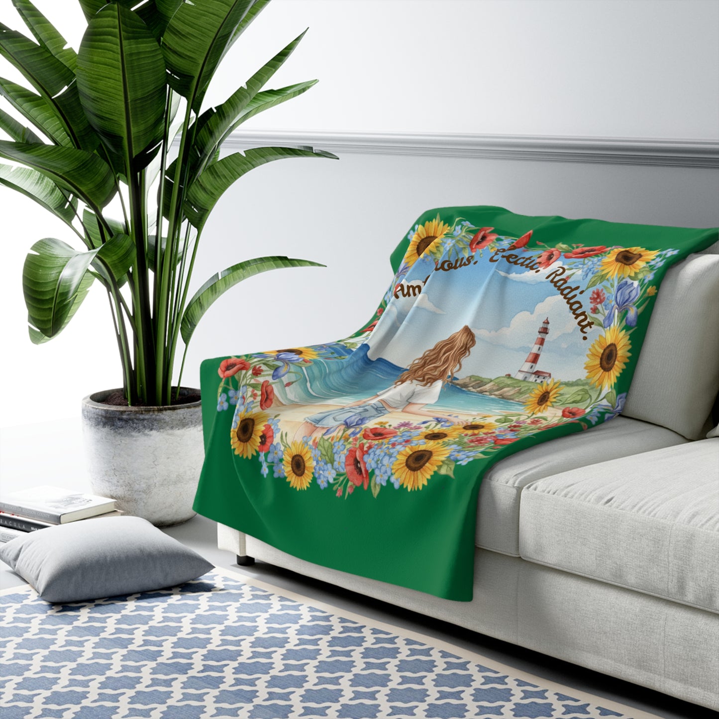 The Audrey - Radiant Floral Sherpa Fleece Blanket – Cozy Beach Vibes
