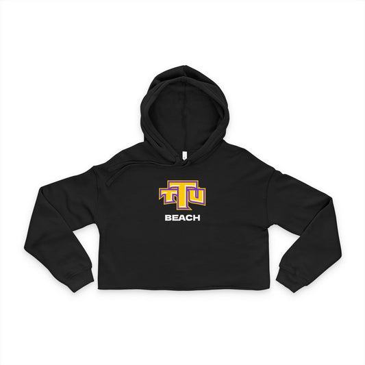 Beach Logo Cropped Hoodie — Women's Black Campus Pullover