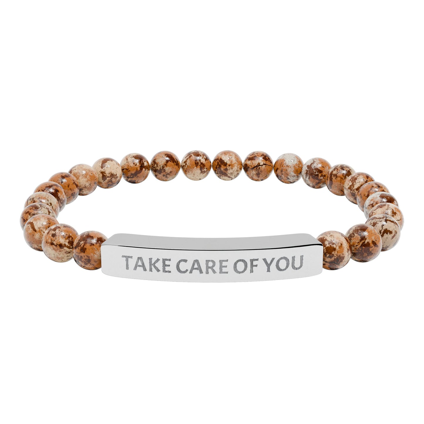 Take Care of You Natural Stone Stretch Bar Bracelet — Engraved Self-Care Jewelry