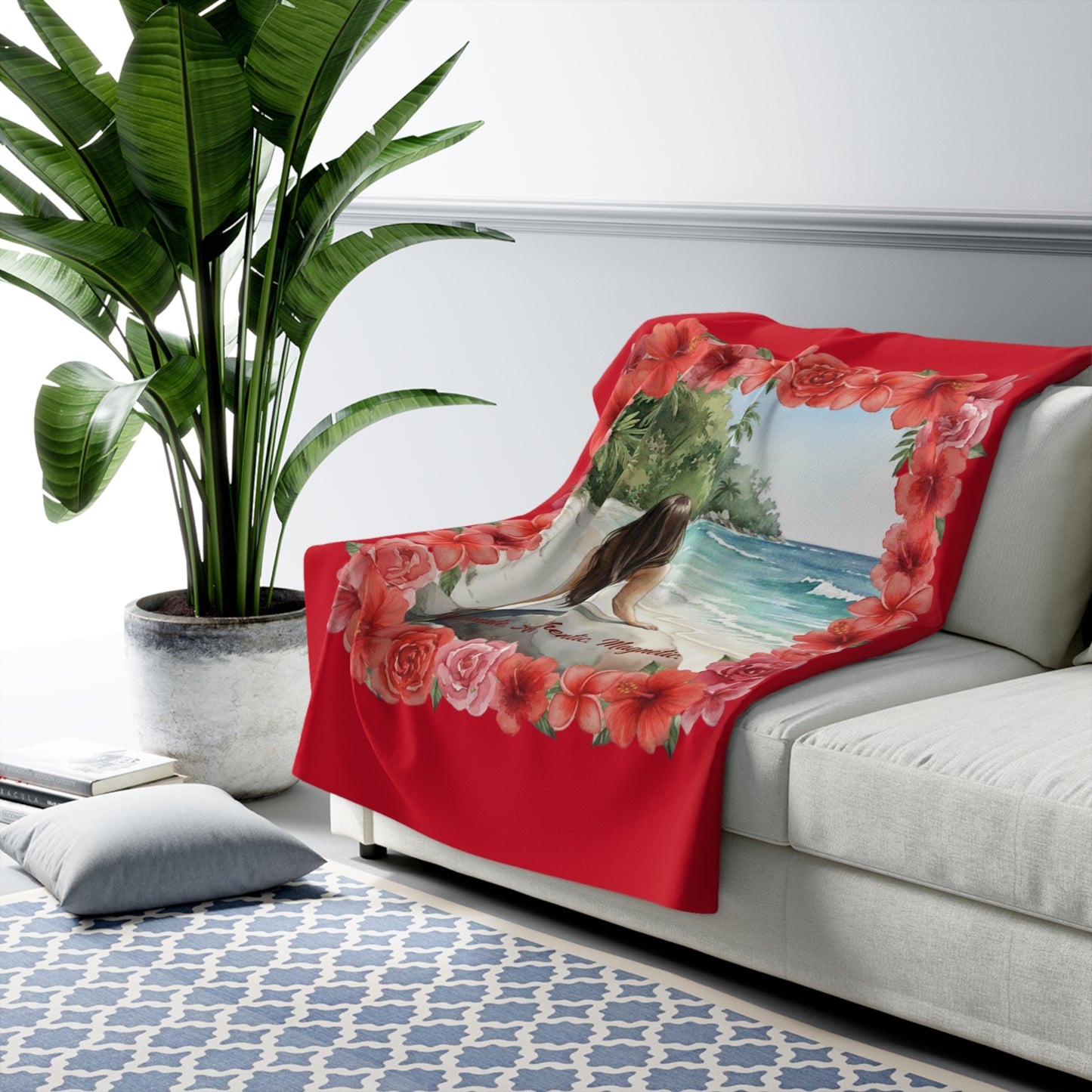 The Cristina - Tropical Paradise Sherpa Fleece Blanket with Floral Design