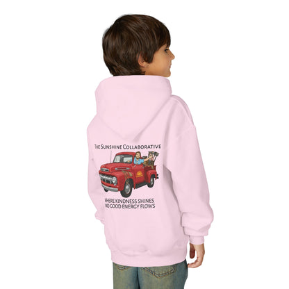 Youth Hooded Sweatshirt - Kindness & Good Energy, Cozy Gift, Throwback, Sunshine Vibes, Kids Apparel, Spring & Summer Fashion