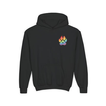 Youth Hoodie — Rainbow Paw & German Shepherd Graphic - Kindness Ripples