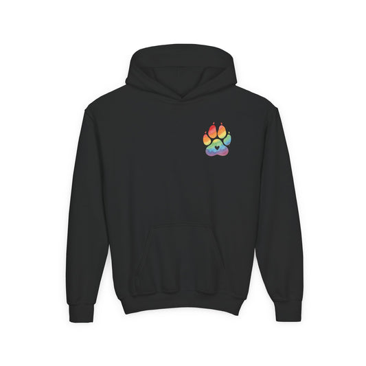 Youth Hoodie — Rainbow Paw & German Shepherd Graphic - Kindness Ripples