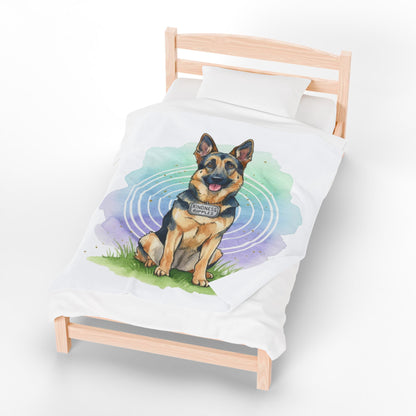 German Shepherd Velveteen Plush Blanket – Watercolor Service Dog Design -Kindness Ripples