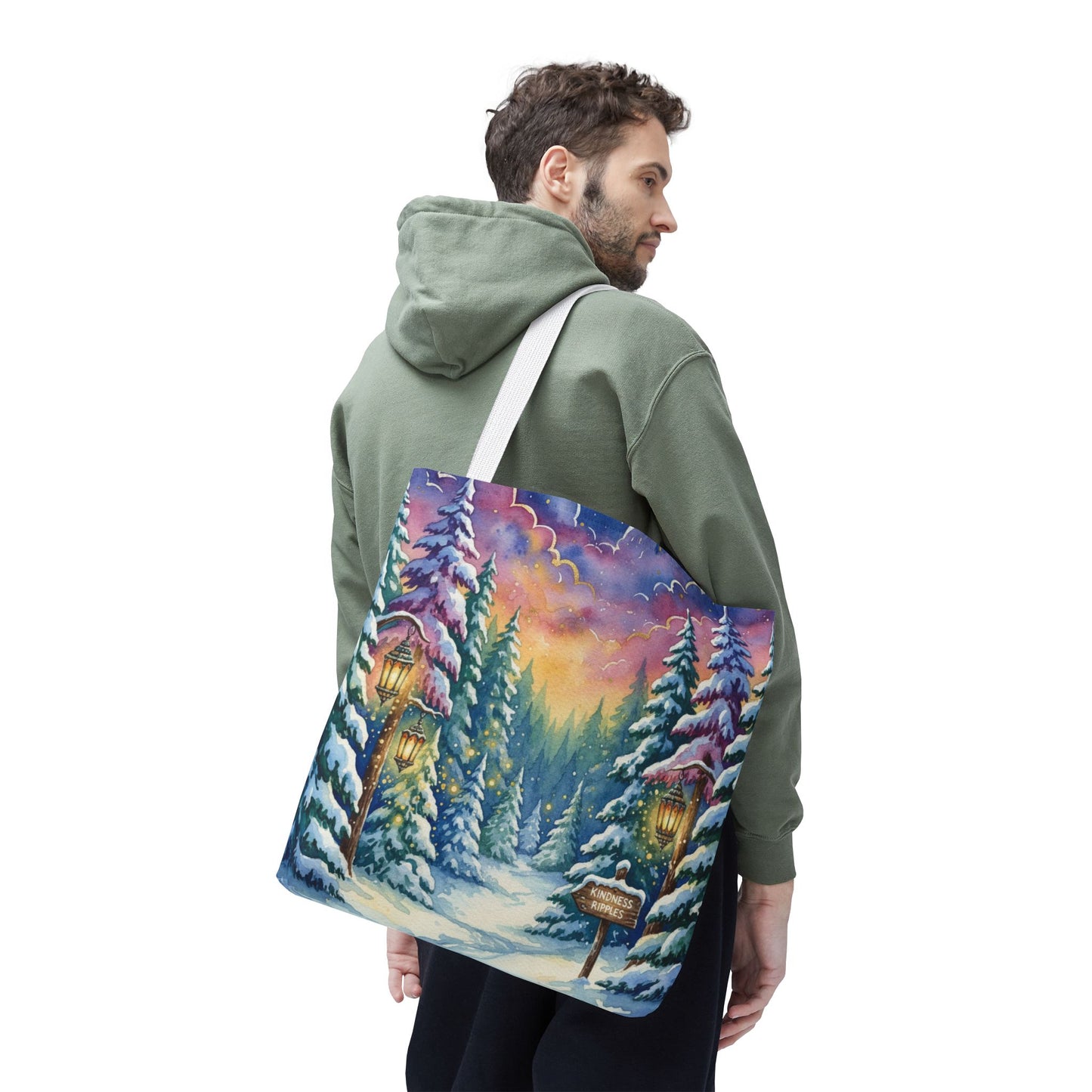 Enchanting Watercolor Winter Wonderland Tote Bag - Festive Holiday Gift & Everyday Carryall | 3 Sizes, Custom Handles