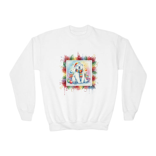 Festive Polar Bear Youth Crewneck Sweatshirt