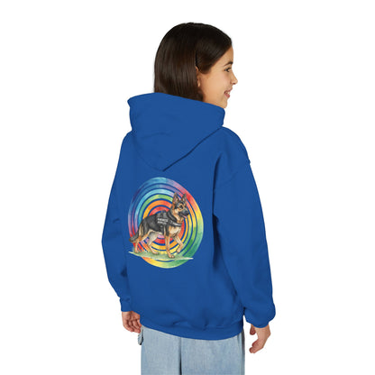 Youth Hoodie — Rainbow Paw & German Shepherd Graphic - Kindness Ripples