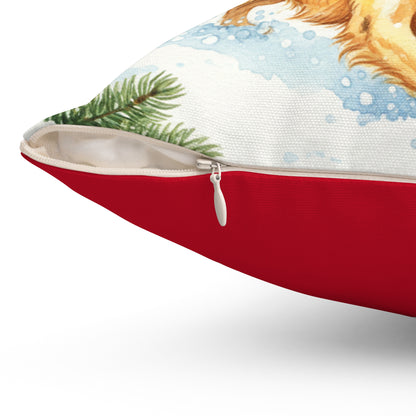 Friendly Golden Retrievers Dog Christmas Pillow – Holiday Tree & Gifts Decorative Throw Pillow