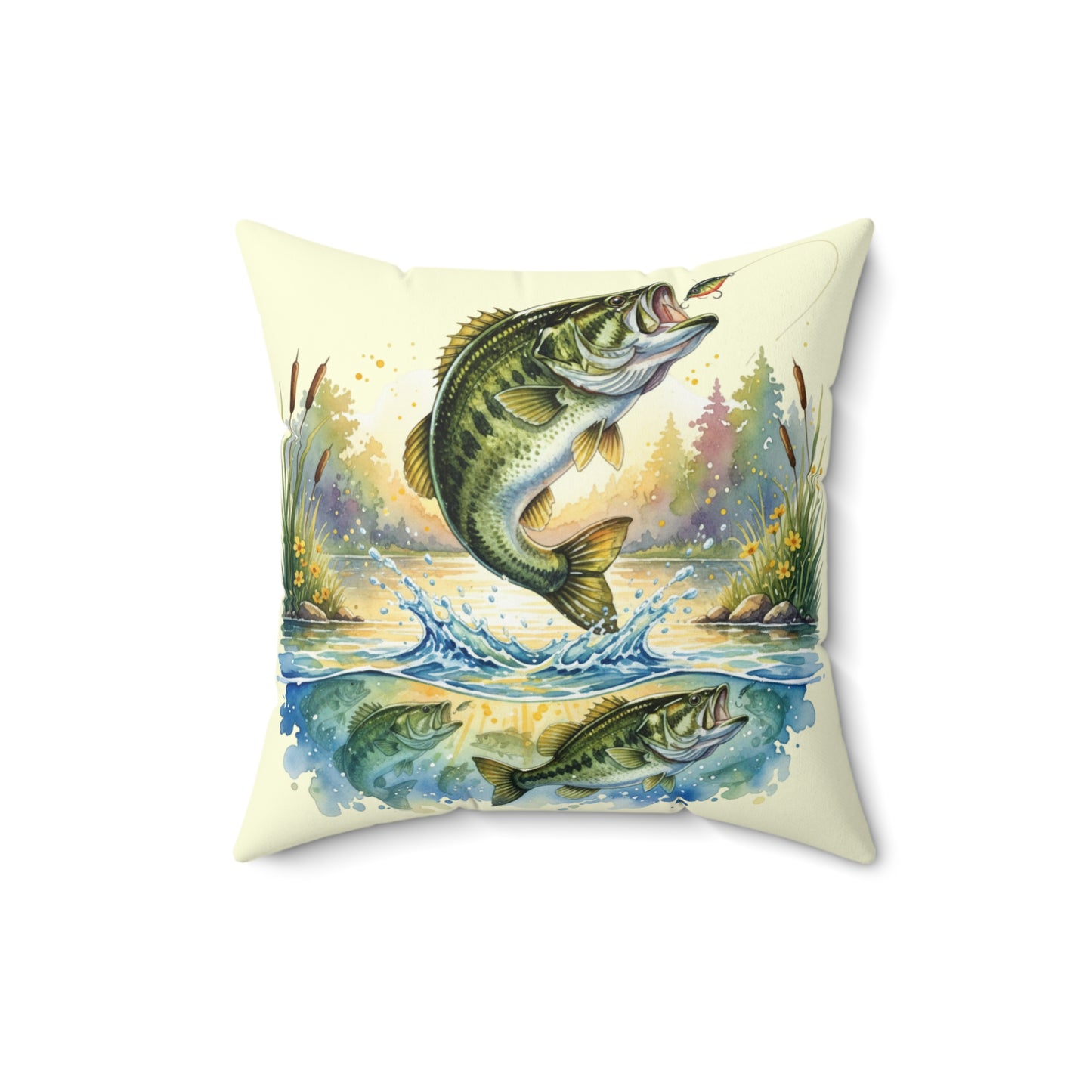 Square Pillow Bass Fishing is Peace Home Decor Gift for Anglers