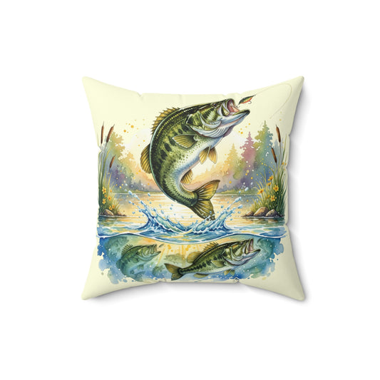 Square Pillow Bass Fishing is Peace Home Decor Gift for Anglers