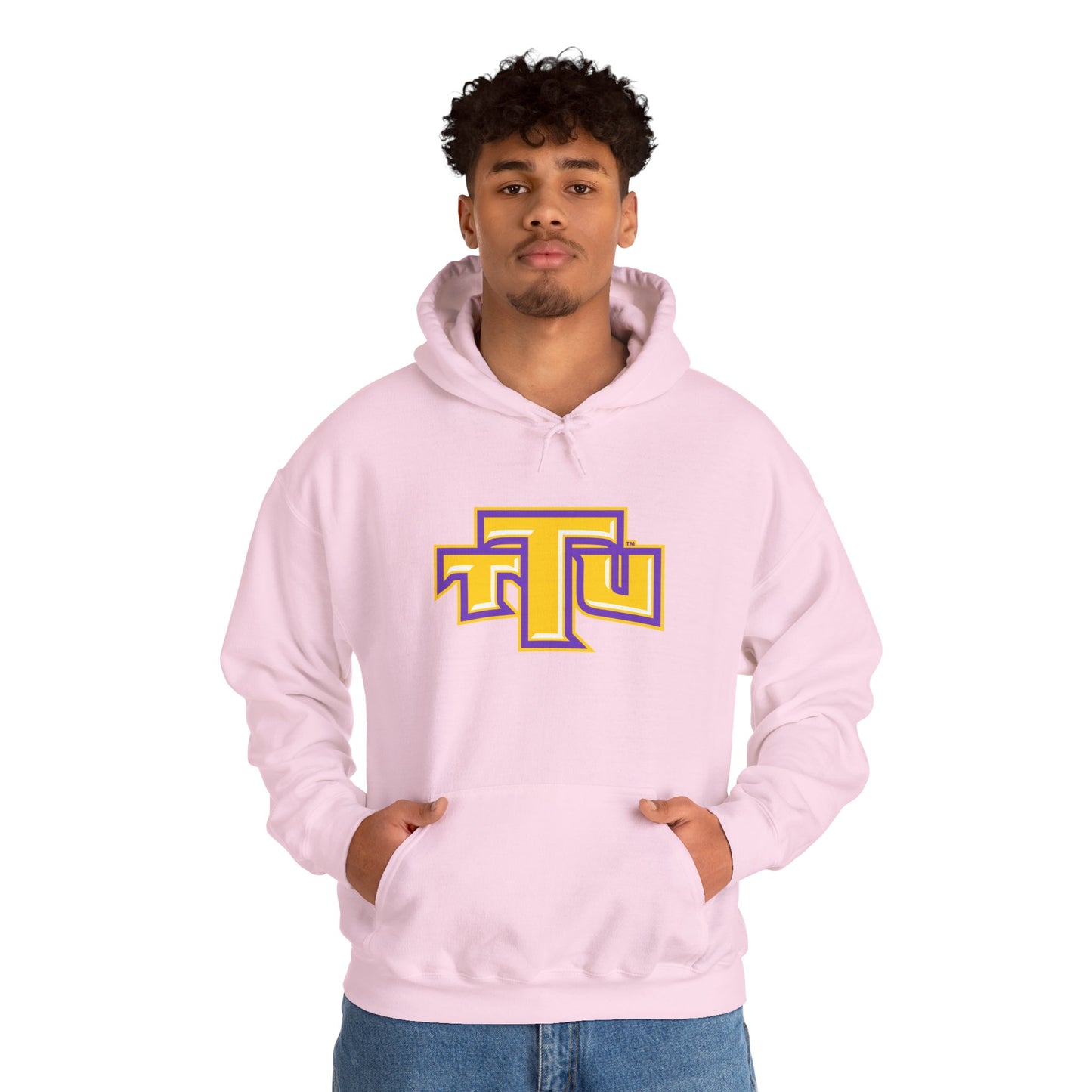 Pink School Logo Hoodie — Retro TTU Initials Pullover