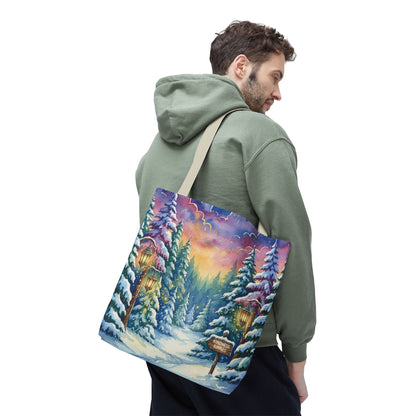 Enchanting Watercolor Winter Wonderland Tote Bag - Festive Holiday Gift & Everyday Carryall | 3 Sizes, Custom Handles