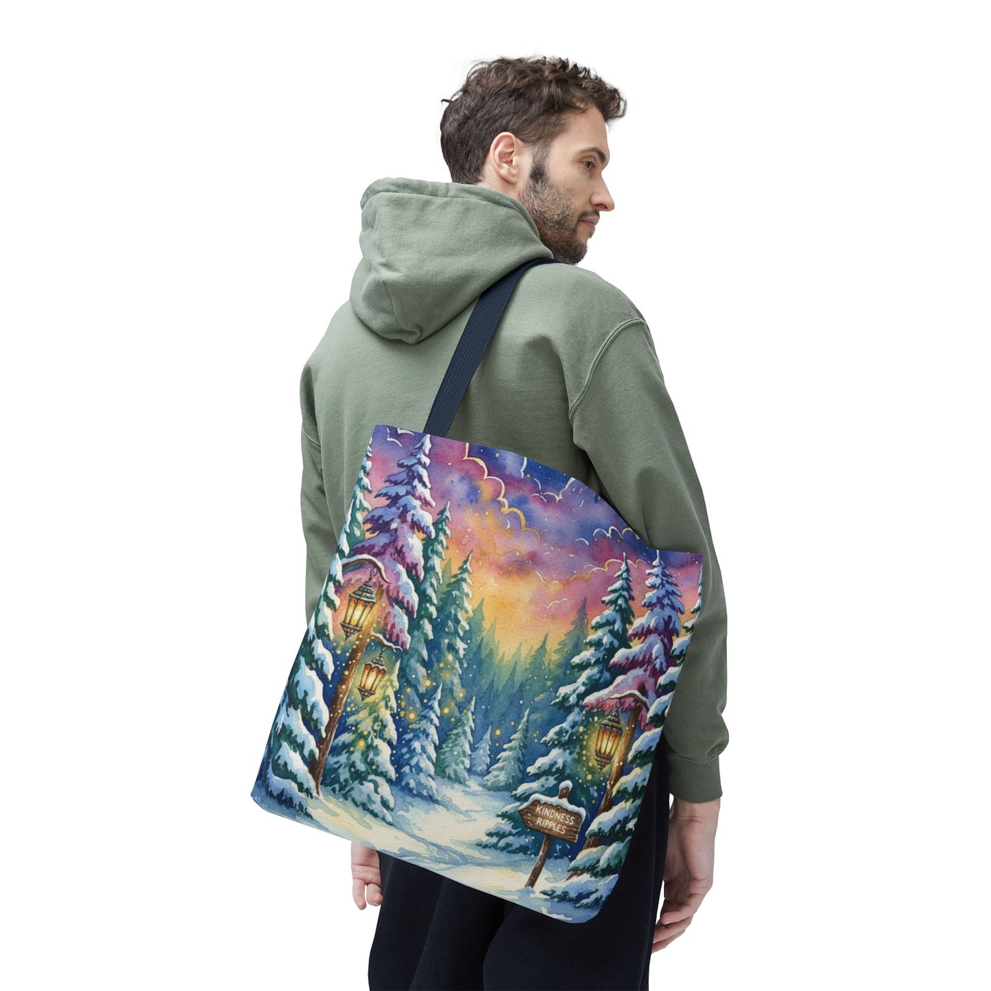 Enchanting Watercolor Winter Wonderland Tote Bag - Festive Holiday Gift & Everyday Carryall | 3 Sizes, Custom Handles