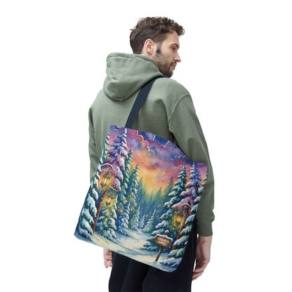Enchanting Watercolor Winter Wonderland Tote Bag - Festive Holiday Gift & Everyday Carryall | 3 Sizes, Custom Handles