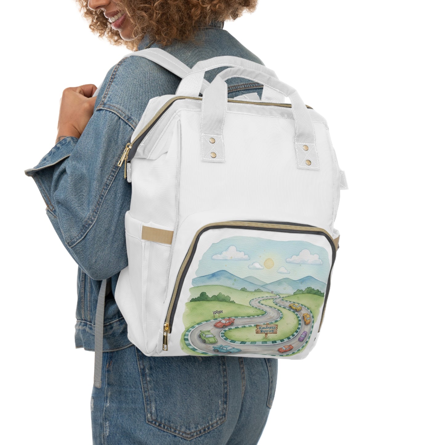 Whimsical Road Trip and Race Car Diaper Backpack for Parents