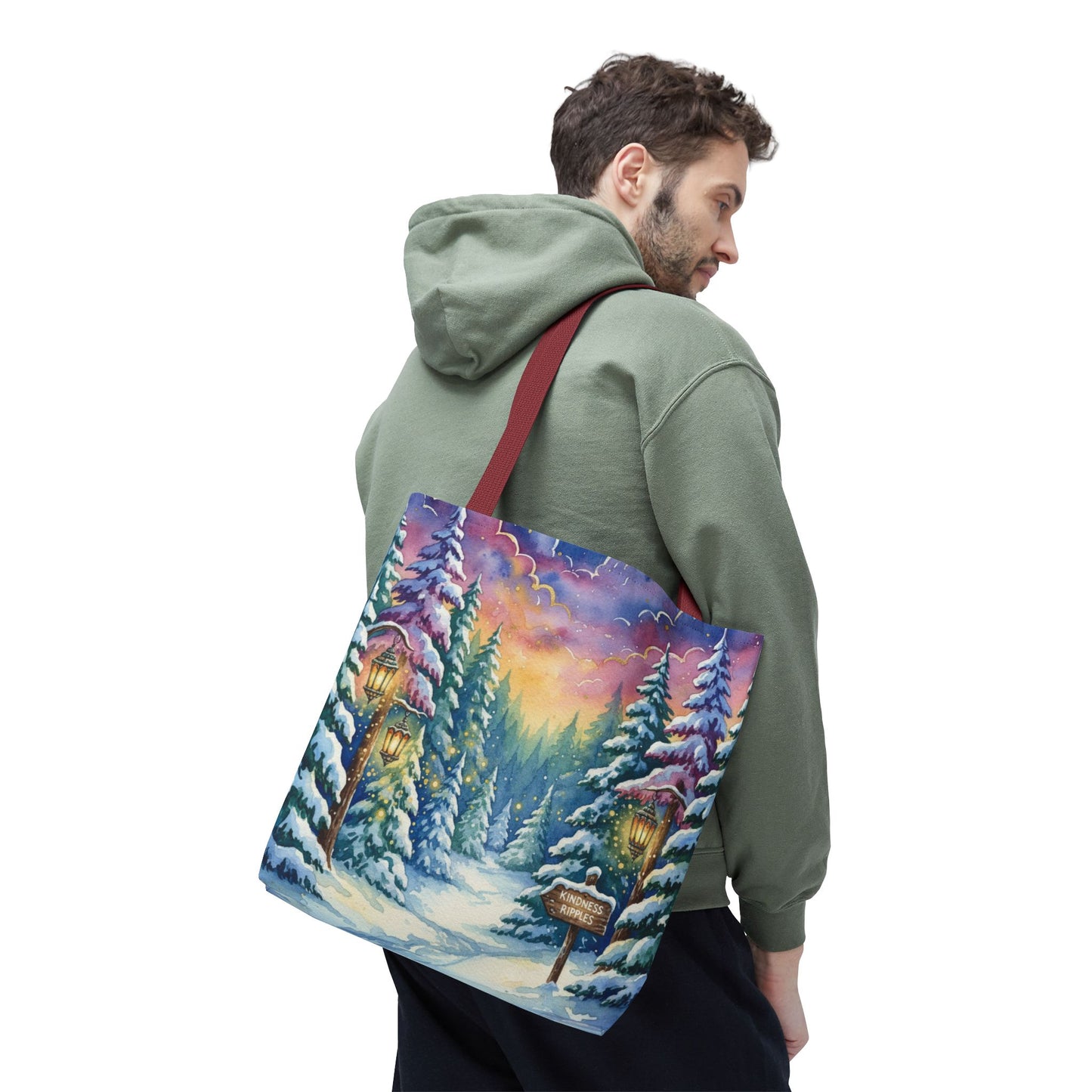 Enchanting Watercolor Winter Wonderland Tote Bag - Festive Holiday Gift & Everyday Carryall | 3 Sizes, Custom Handles