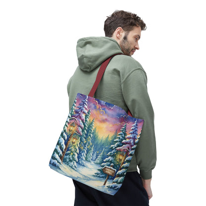 Enchanting Watercolor Winter Wonderland Tote Bag - Festive Holiday Gift & Everyday Carryall | 3 Sizes, Custom Handles