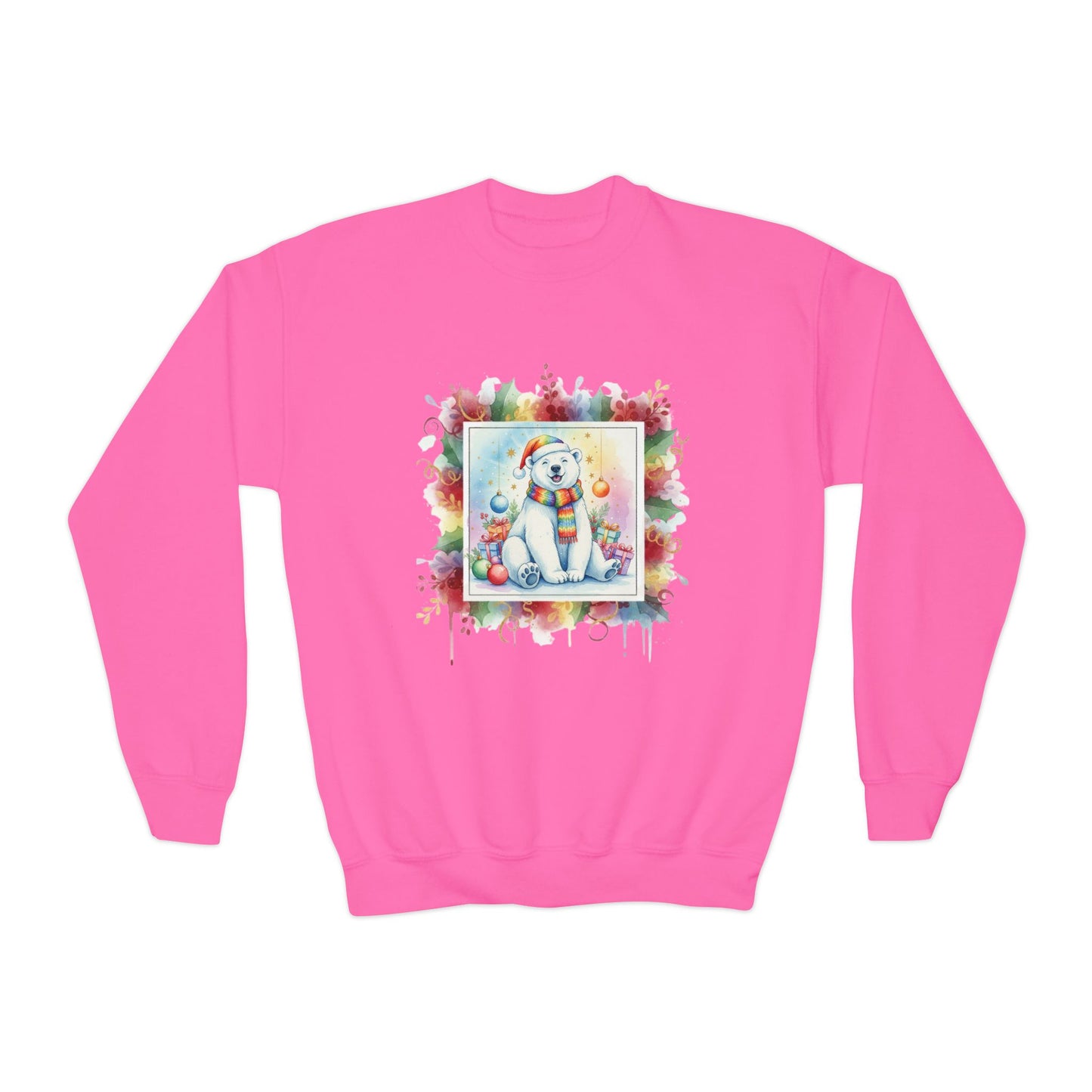 Festive Polar Bear Youth Crewneck Sweatshirt