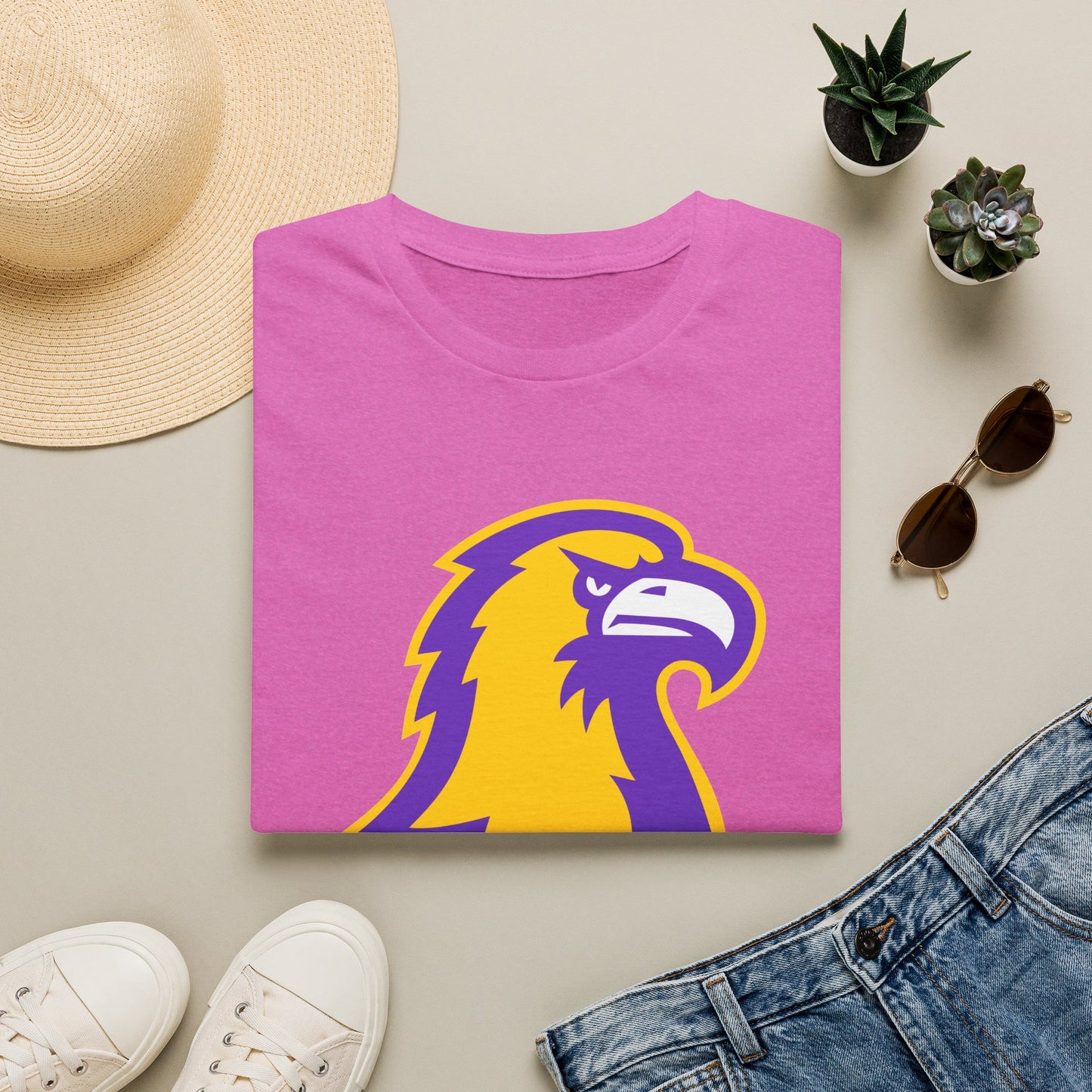 Golden Eagle Mascot Pink Out T-Shirt — Purple & Gold School Spirit Tee