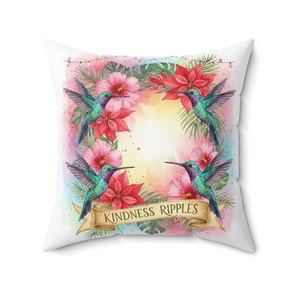 Kindness Ripples Decorative Pillow with Hummingbird Design