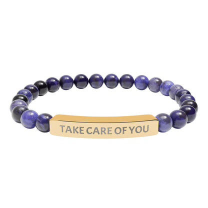 Take Care of You Natural Stone Stretch Bar Bracelet — Engraved Self-Care Jewelry