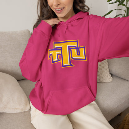 Pink School Logo Hoodie — Retro TTU Initials Pullover