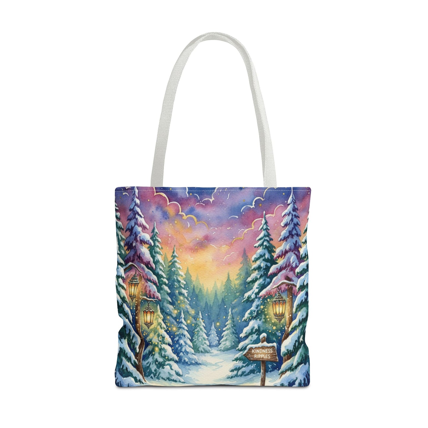 Enchanting Watercolor Winter Wonderland Tote Bag - Festive Holiday Gift & Everyday Carryall | 3 Sizes, Custom Handles