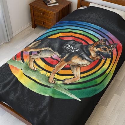 Velveteen Plush Blanket — German Shepherd "Kindness Ripples" Rainbow Throw