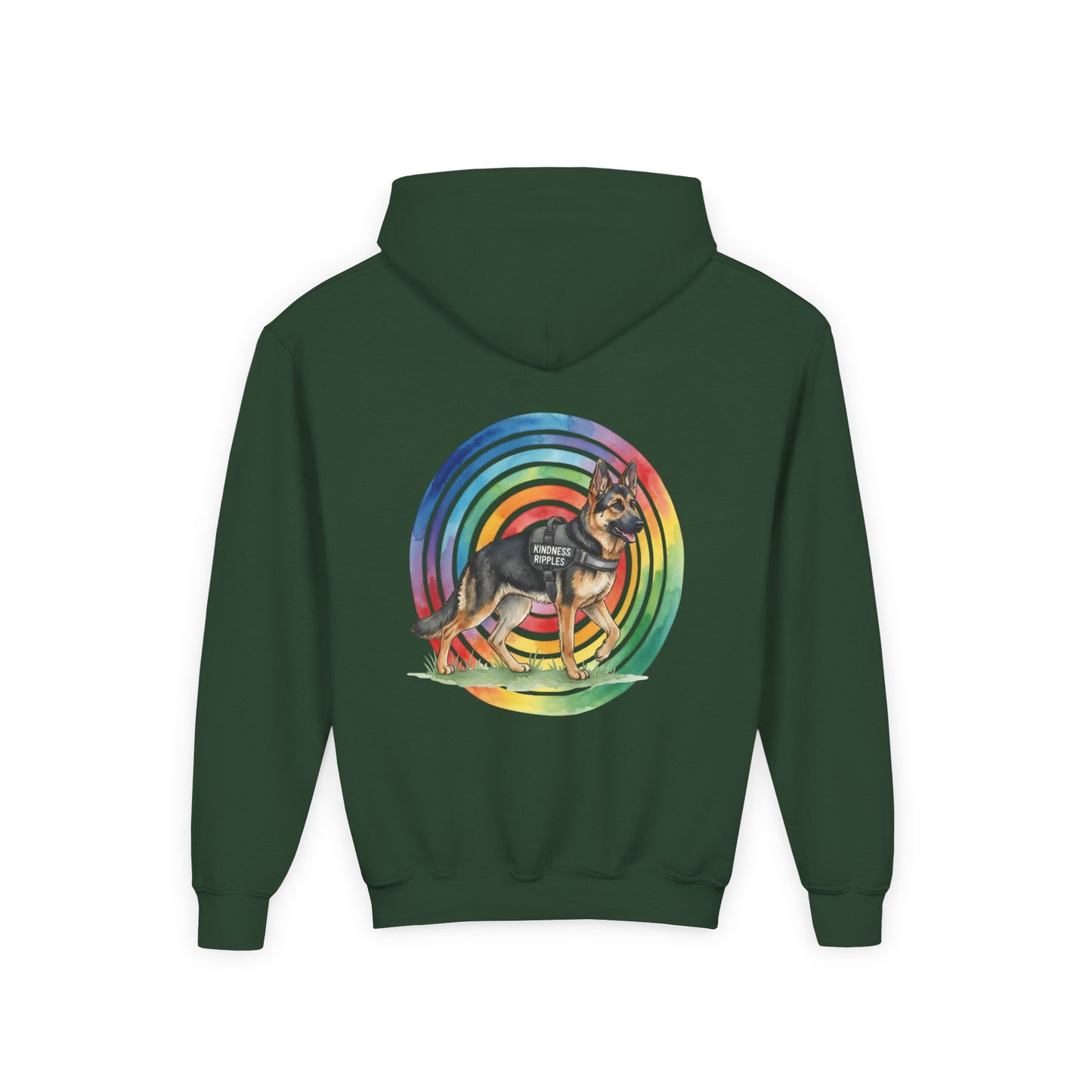 Youth Hoodie — Rainbow Paw & German Shepherd Graphic - Kindness Ripples