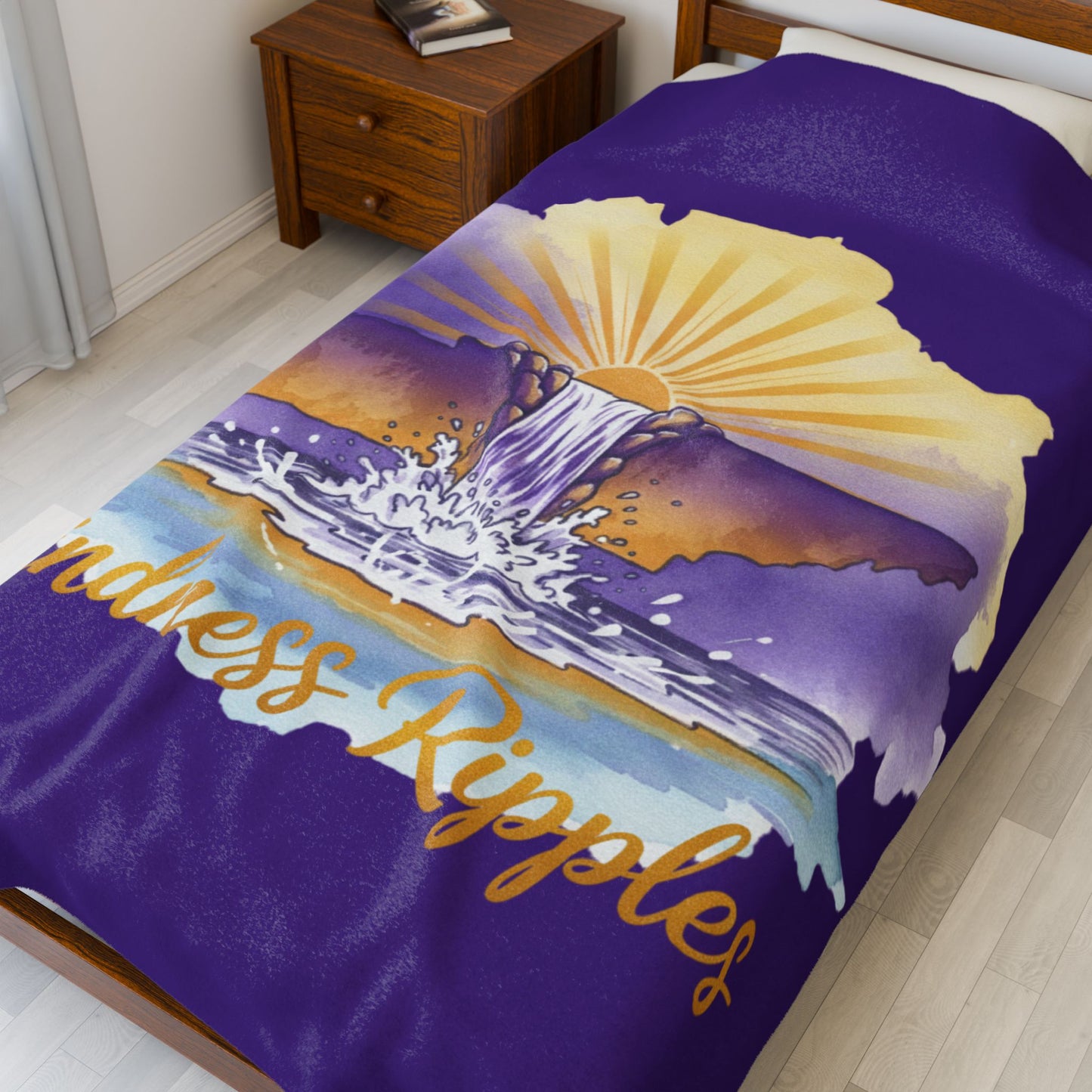 Purple Kindness Ripples Velveteen Plush Blanket - Cozy Statement Throw for Comfort & Warmth, Cookeville, TN, Waterfall Capital of the World