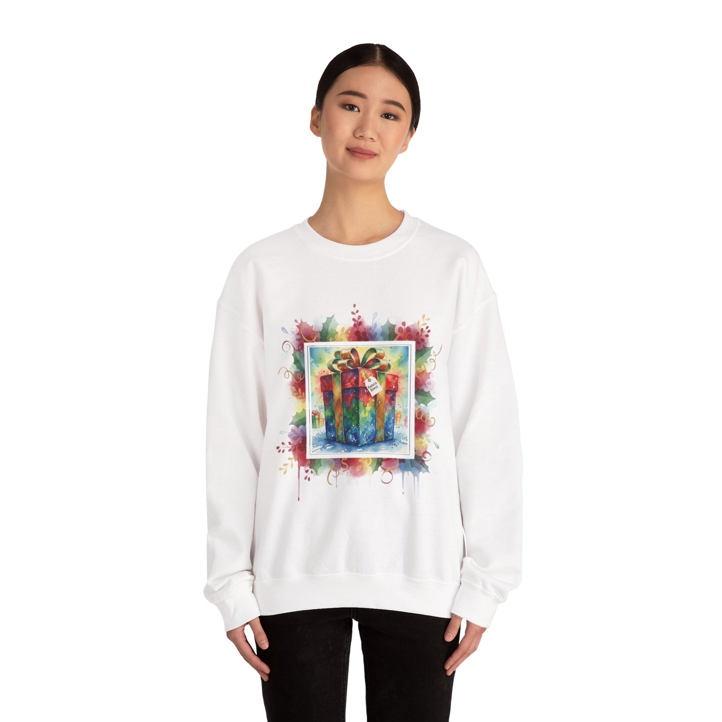 Festive Gift Crewneck Sweatshirt with Colorful Bow Design