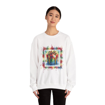 Festive Gift Crewneck Sweatshirt with Colorful Bow Design