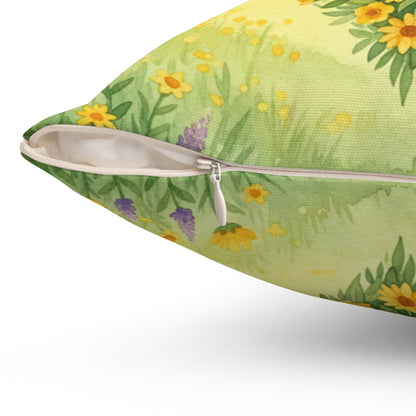 Heart of Sunshine Field: Watercolor Yellow Blooms Pillow