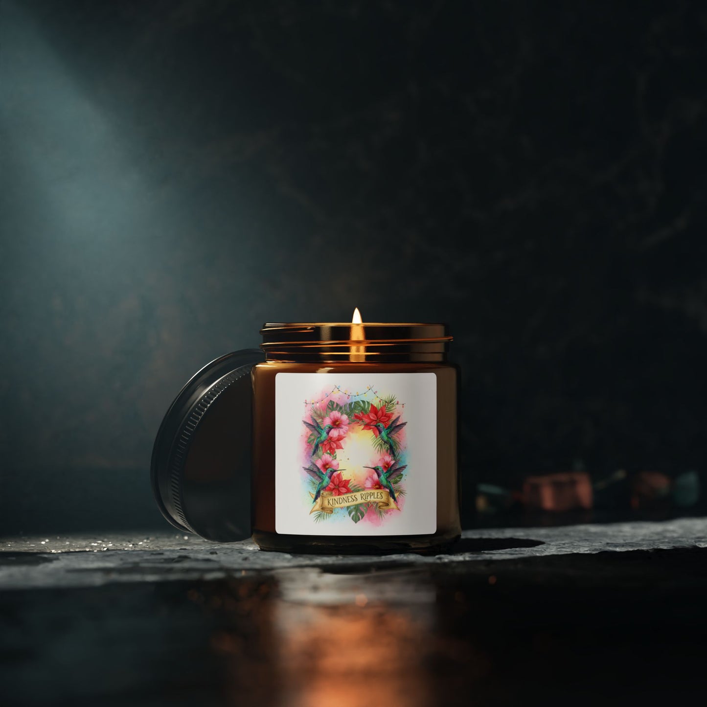 Scented Soy Candle - Amber Jar - Holiday Hummingbirds