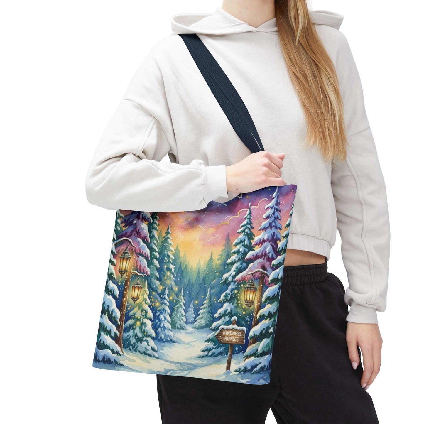 Enchanting Watercolor Winter Wonderland Tote Bag - Festive Holiday Gift & Everyday Carryall | 3 Sizes, Custom Handles