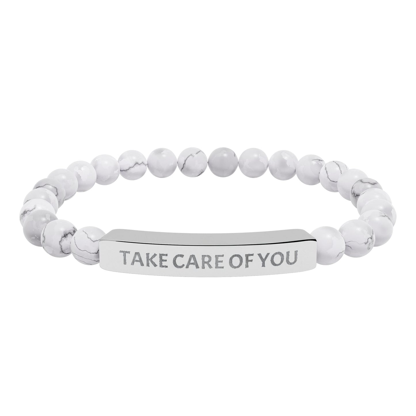 Take Care of You Natural Stone Stretch Bar Bracelet — Engraved Self-Care Jewelry
