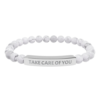 Take Care of You Natural Stone Stretch Bar Bracelet — Engraved Self-Care Jewelry