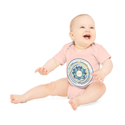 Colorful Lotus Baby Bodysuit - Organic Cotton Short Sleeve for Eco-Friendly Families