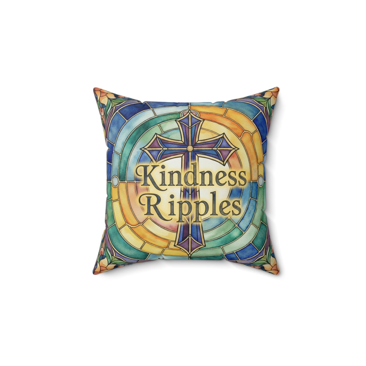 Colorful Kindness Ripples Throw Pillow - Inspirational Home Decor - Stained Glass - Kindness