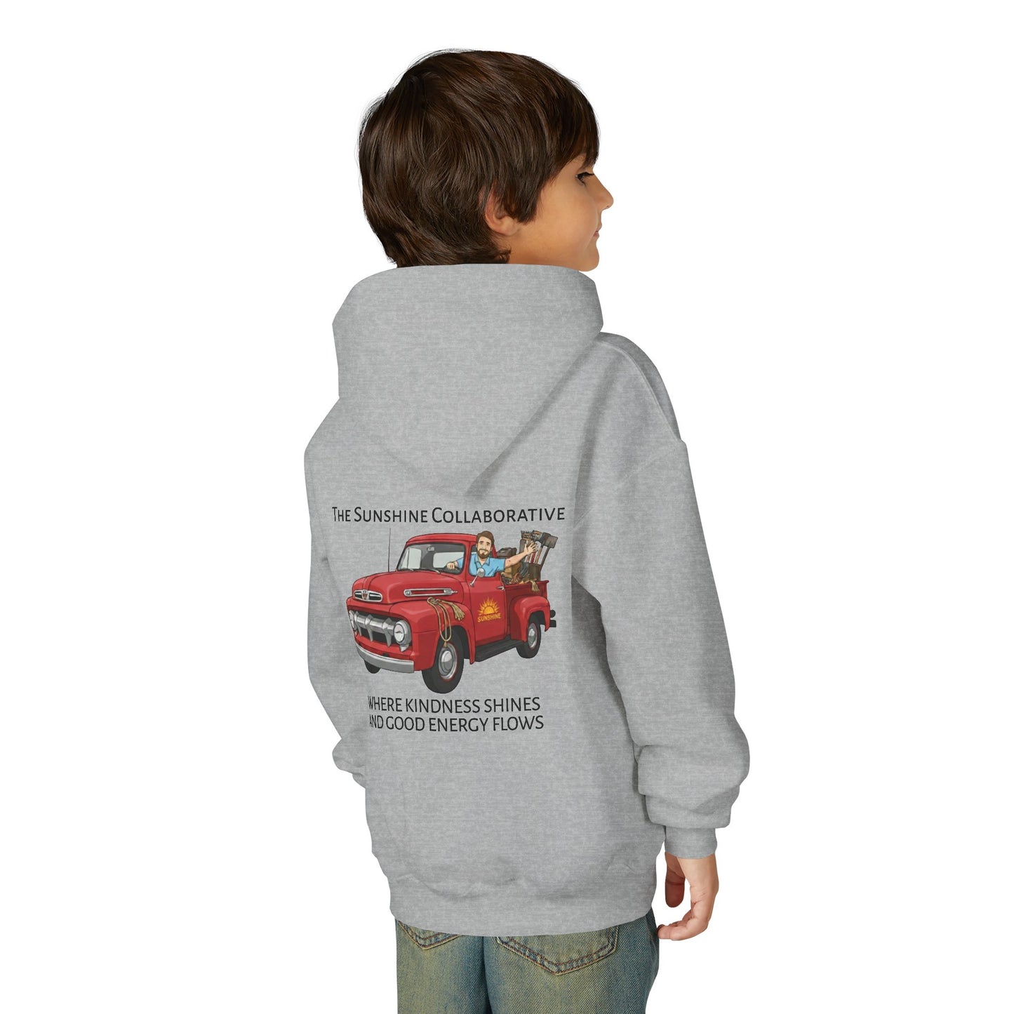 Youth Hooded Sweatshirt - Kindness & Good Energy, Cozy Gift, Throwback, Sunshine Vibes, Kids Apparel, Spring & Summer Fashion