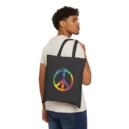 Colorful Peace Symbol Cotton Canvas Tote Bag