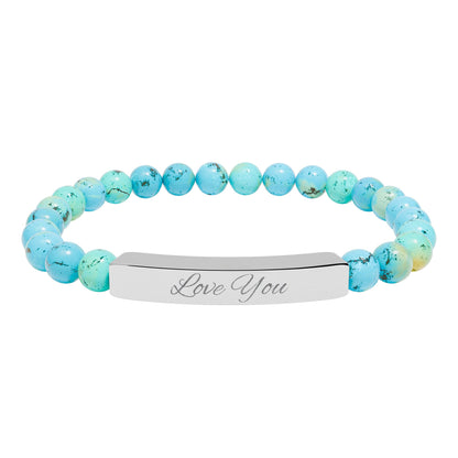 Engraved Natural Stone Bar Bracelet — "Love You" Stretch Beaded Bracelet